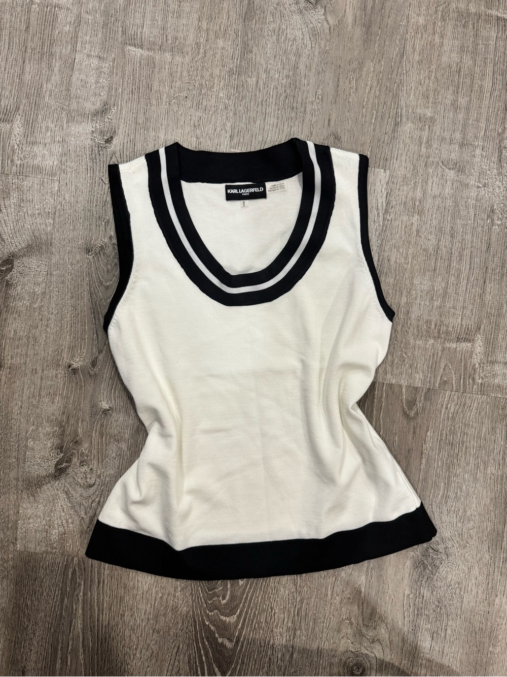 Karl Lagerfeld Cream Sweater Tank Top with Black Trim